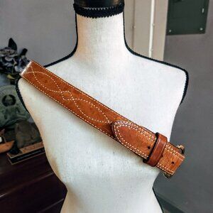 Vintage 1970's Aker B13 Fancy Stitch Belt 1-3/4, Tan Leather